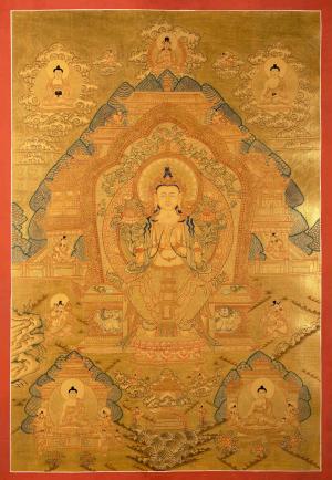 Golden Maitreya Buddha | Original Hand-Painted Tibetan Thangka